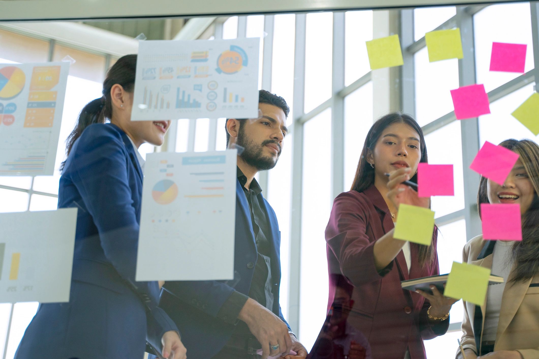 Coworkers collaborating in a meeting room